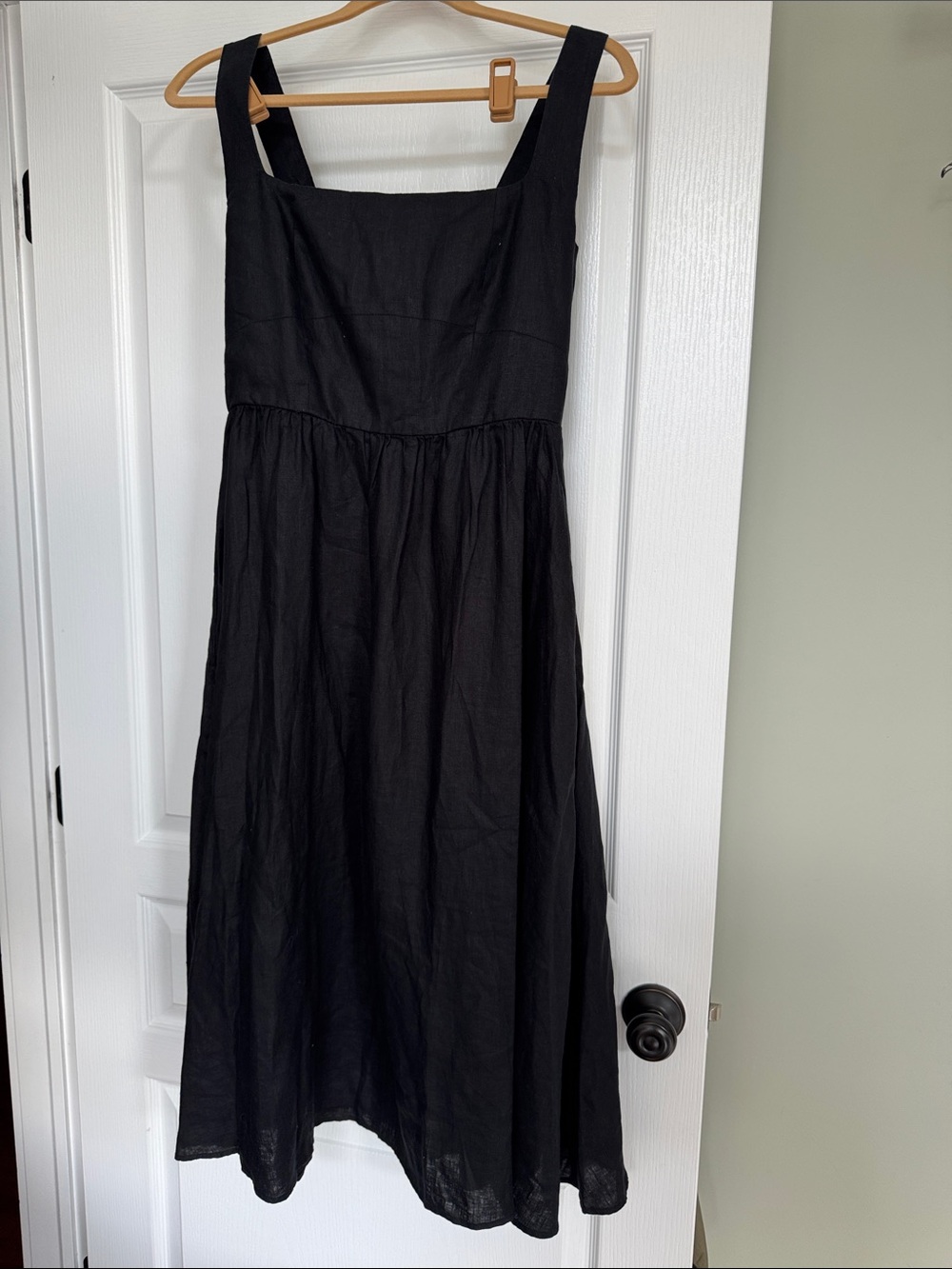 Quince Black Linen Square-Neck Midi Sundress